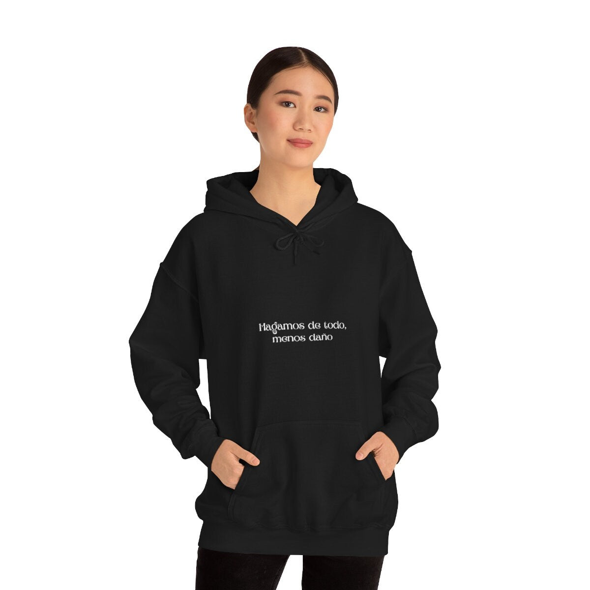 Menos Dao Black Hoodie | Spanglish, Latinx, Latino, Hispanic, Caribbean, Puerto Rican, Miami | Boho Latina, Spanish Quotes, Dichos