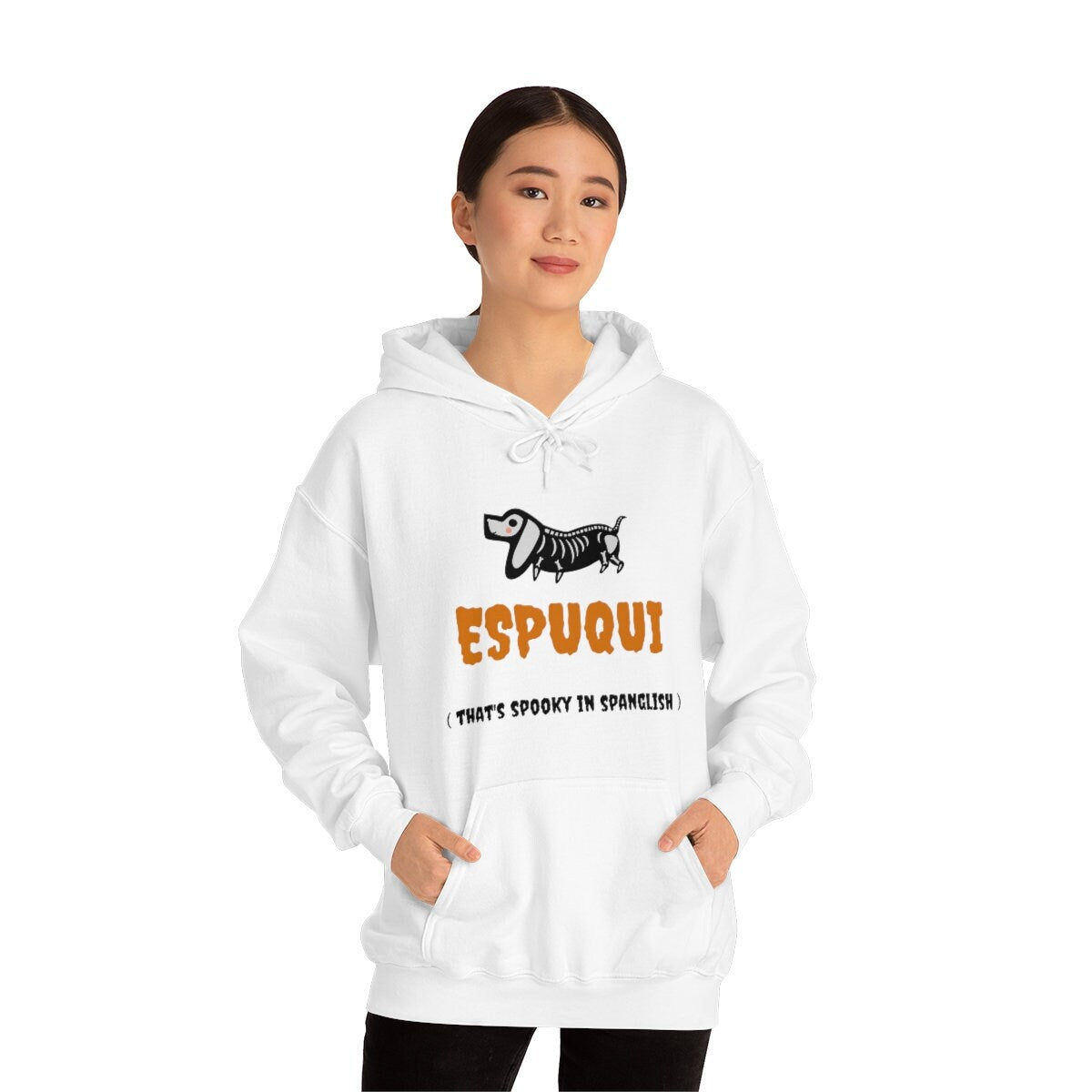 Espuqui Spooky White Halloween Hoodie | Spanglish, Latinx, Latino, Hispanic, Caribbean, Puerto Rican, Miami | Spanish Quotes, Dichos