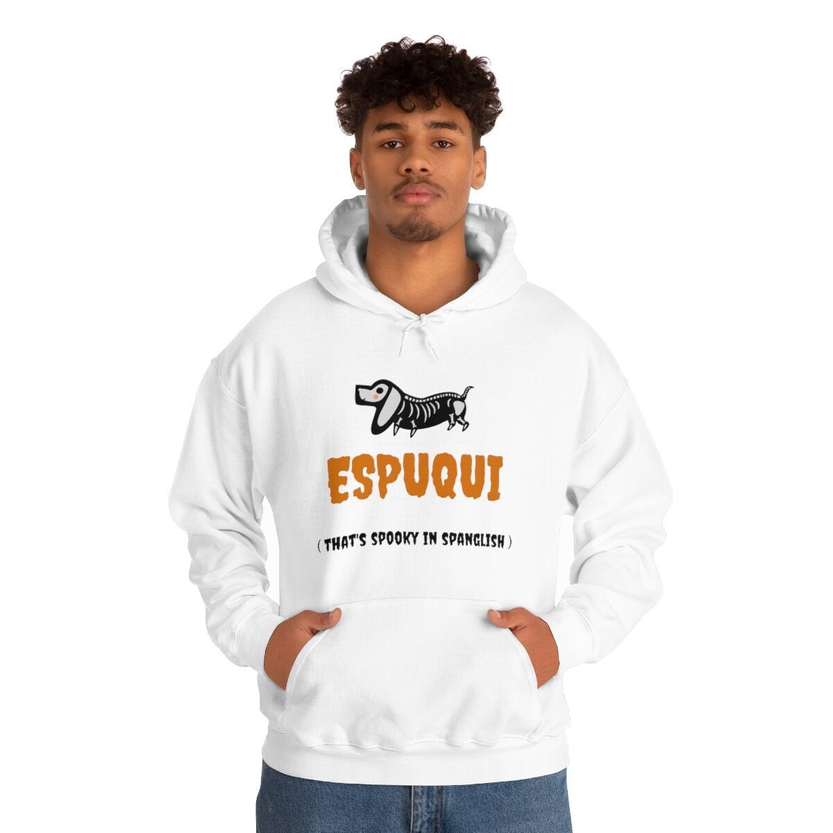 Espuqui Spooky White Halloween Hoodie | Spanglish, Latinx, Latino, Hispanic, Caribbean, Puerto Rican, Miami | Spanish Quotes, Dichos