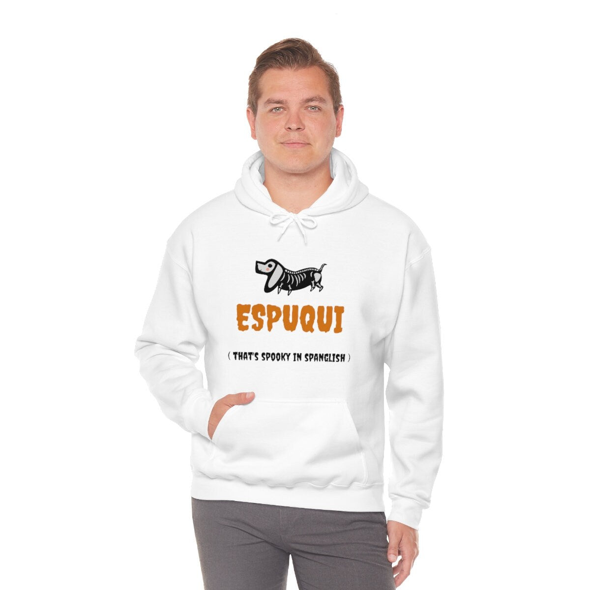 Espuqui Spooky White Halloween Hoodie | Spanglish, Latinx, Latino, Hispanic, Caribbean, Puerto Rican, Miami | Spanish Quotes, Dichos