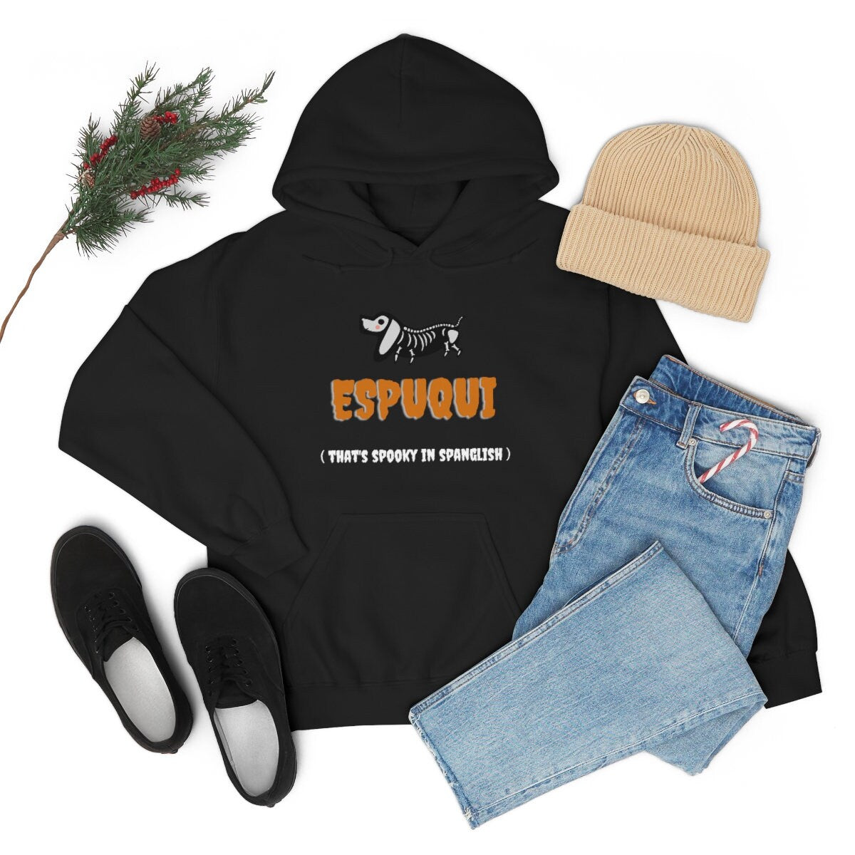 Espuqui Spooky Black Halloween Hoodie | Spanglish, Latinx, Latino, Hispanic, Caribbean, Puerto Rican, Miami | Spanish Quotes, Dichos