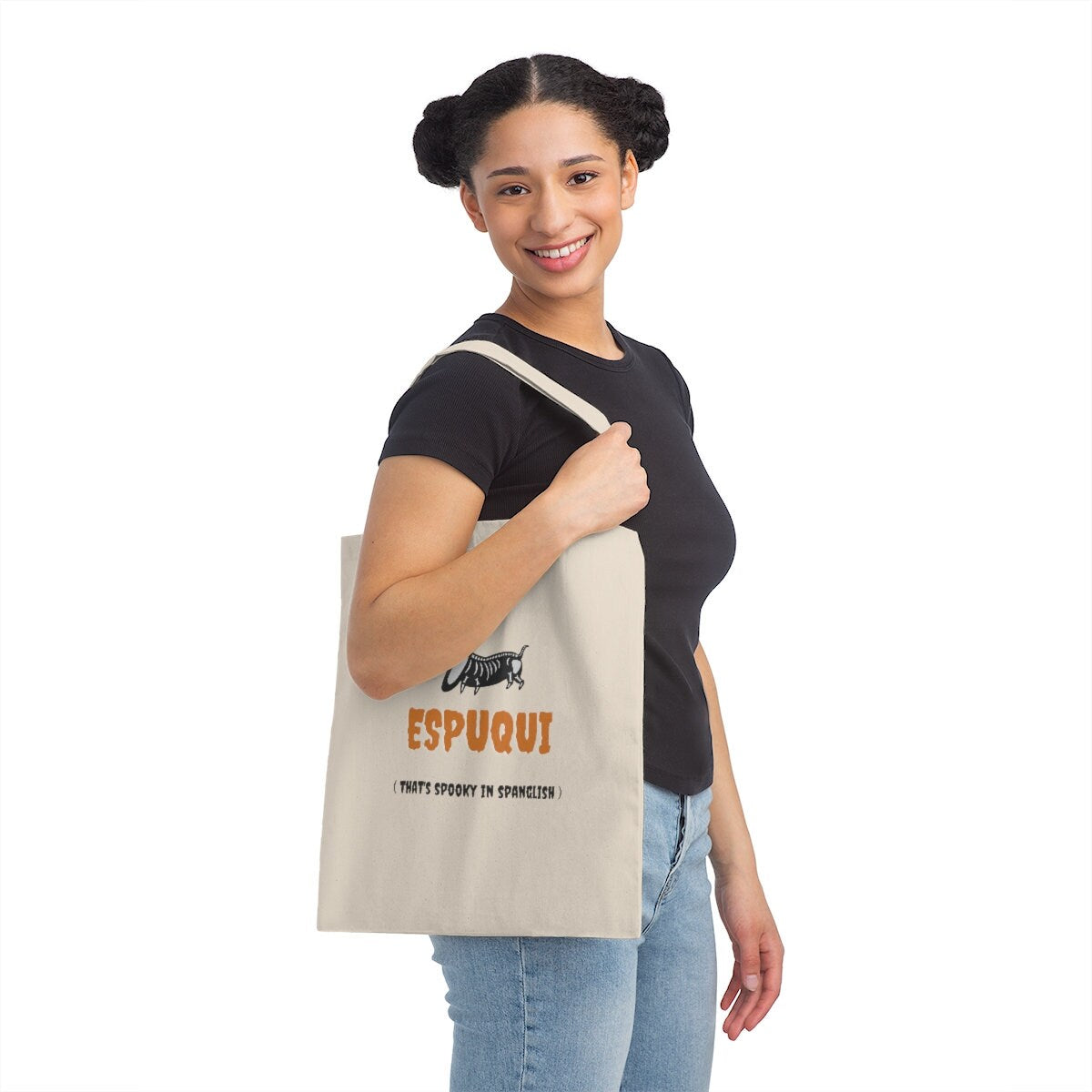 Espuqui Spooky Halloween Canvas Tote Bag | Spanglish, Latinx, Latino, Hispanic, Caribbean, Puerto Rican, Miami | Spanish Quotes, Dichos