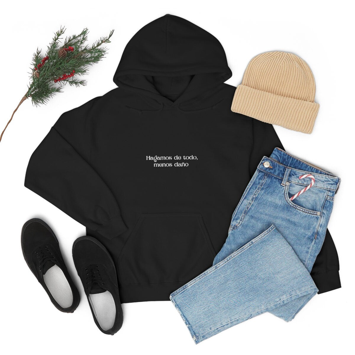 Menos Dao Black Hoodie | Spanglish, Latinx, Latino, Hispanic, Caribbean, Puerto Rican, Miami | Boho Latina, Spanish Quotes, Dichos