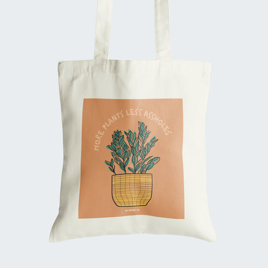 More Plants Less Assholes Cotton Tote Bag | Botanical Plants, Plant bag, botanical print, shoulder bag,fair trade,botanical bag,gift for her