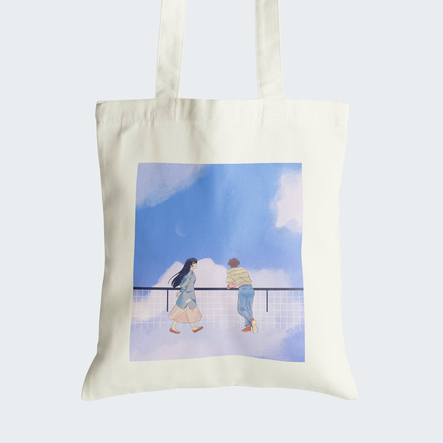 Blue Sky Anime Tote Bag | Cute Anime Illustration, 100% Cotton Tote, Reusable Shopping Bag, Birthday Present, Book Eco Bag, Anime Fan Gift