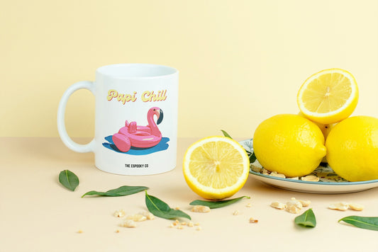 Papi Chill Ceramic Mug, Daddy Chill Meme, Flamingo, Ironic Dark Humor, Gen Z Meme Joke,Funny Cute Kawaii,VSCO Aesthetic Cartoon Style Active