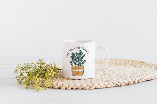 More Plants Less Assholes Mug | Plant Dad, Plant Mom, Botanical Mug, Plant Lady Mug, Plant Gift, Plant Lover Gift, Botanical Gift, Plant Mug